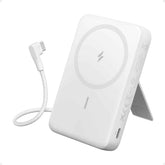 Anker Zolo Magnetic Power Bank, 10,000mah Wireless Portable Charger With 30w Max Fast Charging, Battery Pack With Built In Usb C Cable And Adjustable Stand, For Iphone 16/15 Series, Airpods White